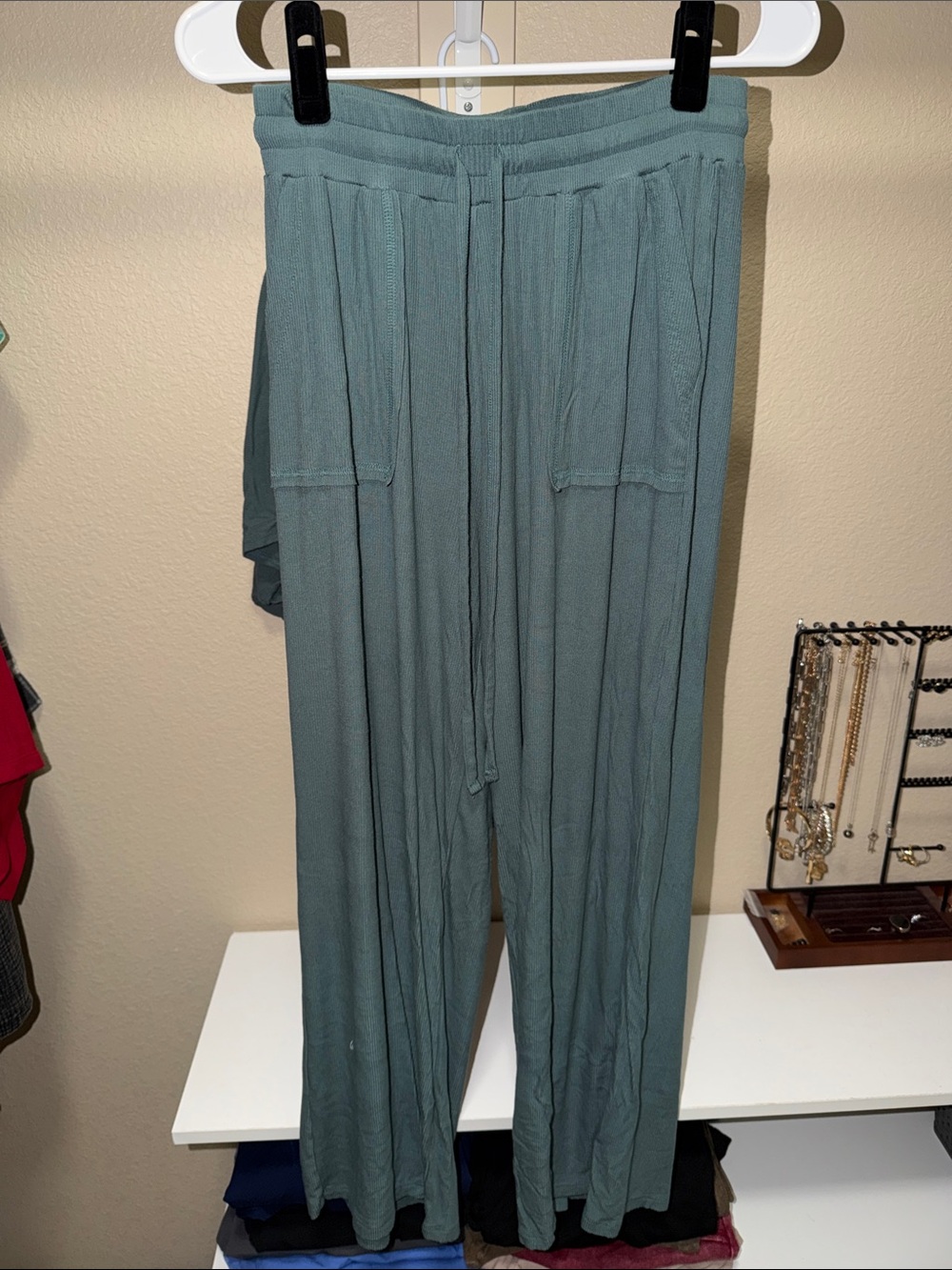 Zenana Lightly Ribbed Shirt & Pant Set - M (Ash Jade) - Picture 5 of 8